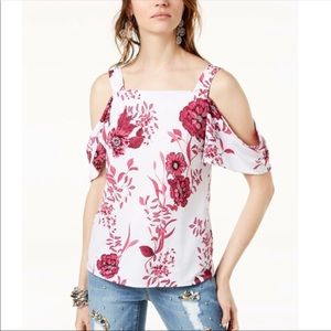 INC floral-Print Cold Shoulder Top